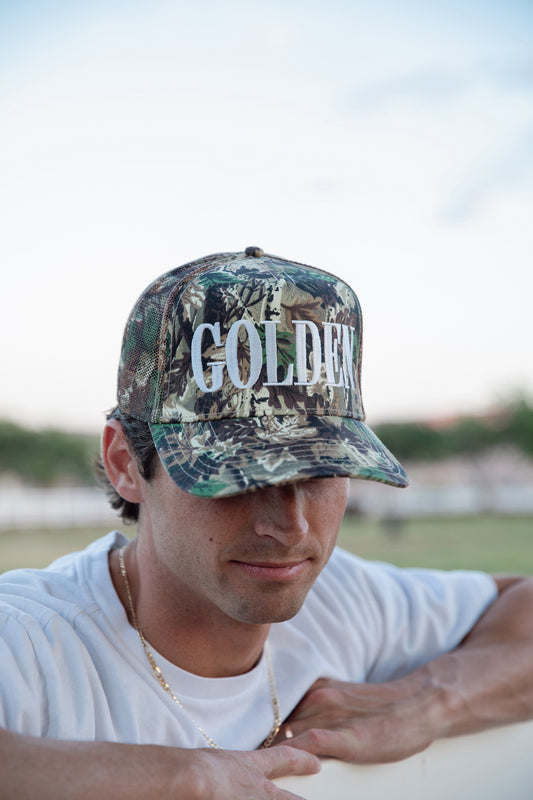 Camo Mesh Golden Trucker Hat